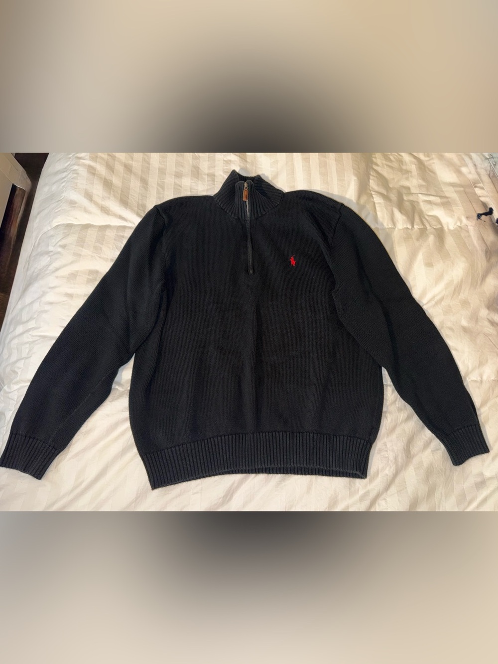 Polo Ralph Lauren Men’s Black Half-Zip Sweater with Red Pony